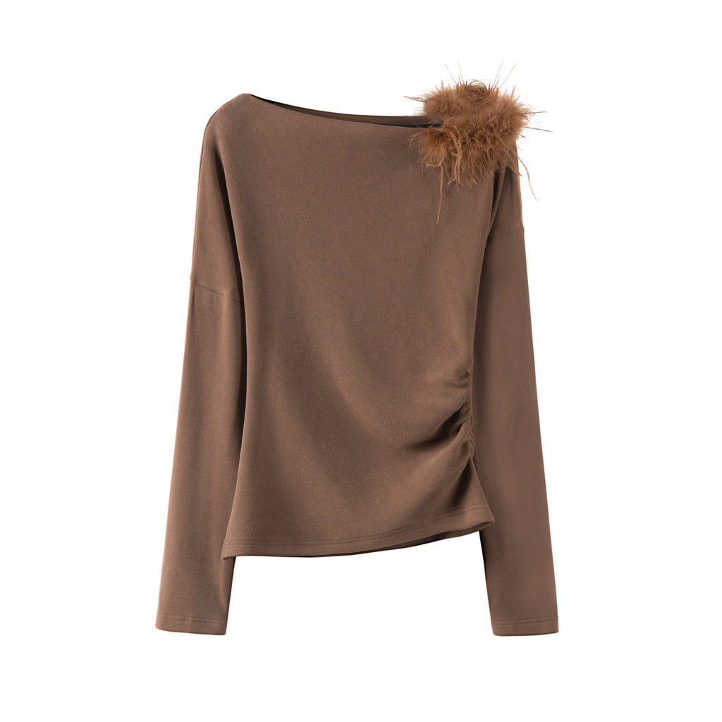 someonesometimes 3D Embellished Asymmetrical Neck Slim Crop Knit Wool Blend Sweaters