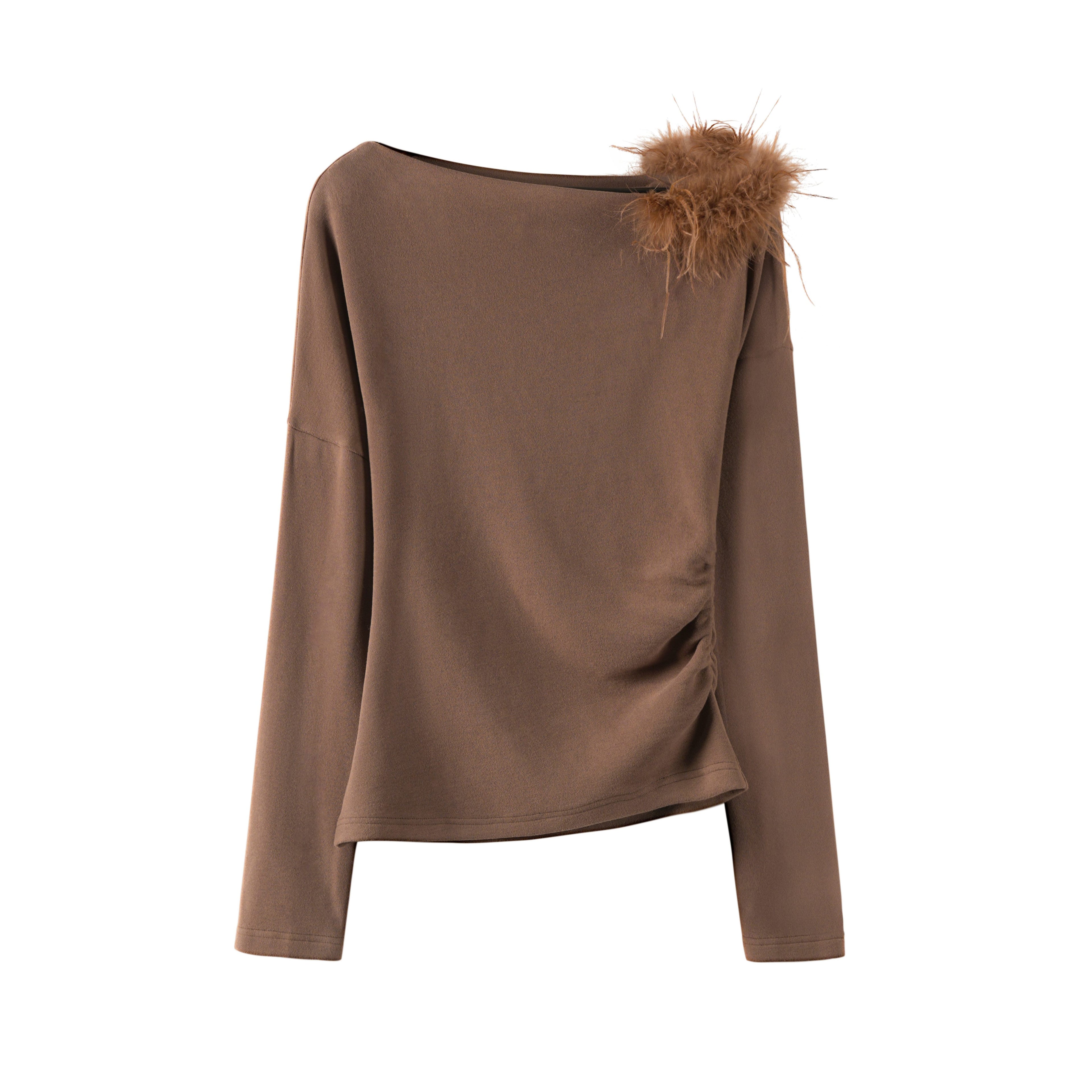 someonesometimes 3D Embellished Asymmetrical Neck Slim Crop Knit Wool Blend Sweaters