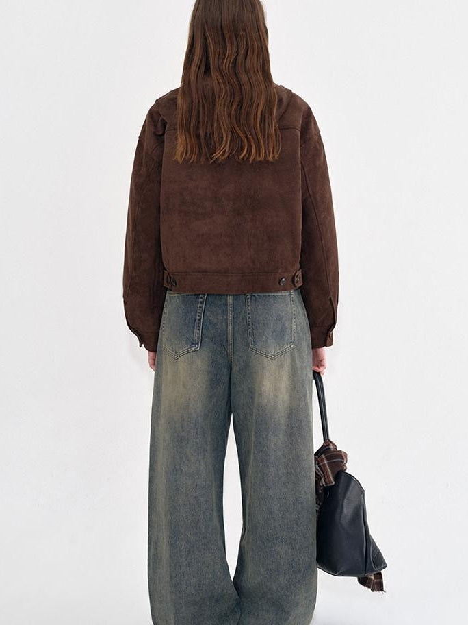 fano Breathable Cotton Distressed Natural Waist Loose Fit Blue Wide Leg Jeans