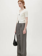 fano Soft Minimalist V-neck Cropped Short Sleeve White Polyester Blend Cardigans