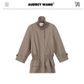 audreyyang Ruched Cotton Mid Length Zip Elastic Hem Long Sleeve Women Gray Cropped Jackets