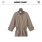 audreyyang Ruched Cotton Mid Length Zip Elastic Hem Long Sleeve Women Gray Cropped Jackets