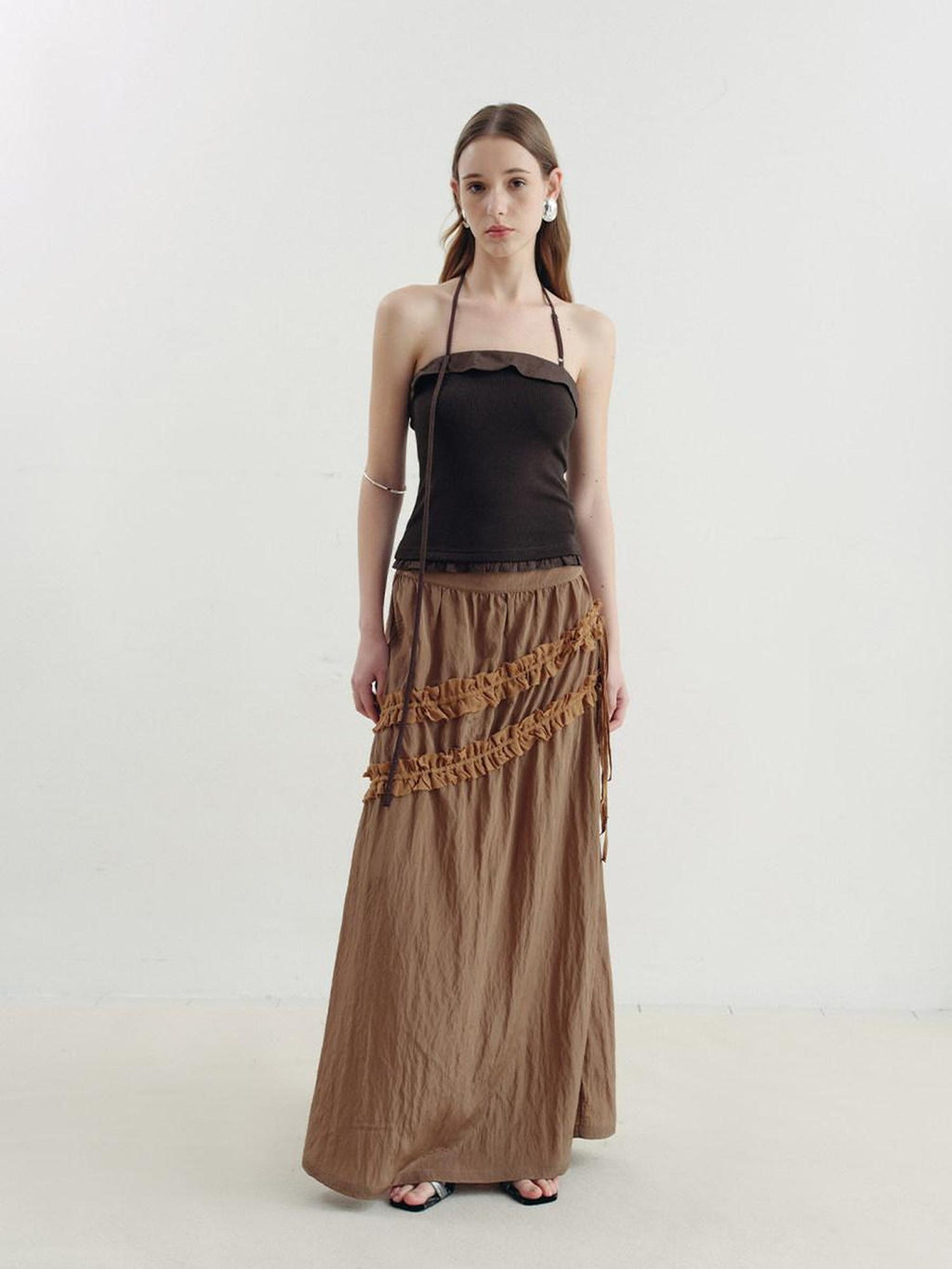 someone sometimes Ruffle Trim Backless Slim Fit Versatile Viscose Nylon Tank Camisoles