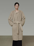 unspoken Warm Thick Beige Loose Fit Collarless Mid Length Commuter Women Long Coats