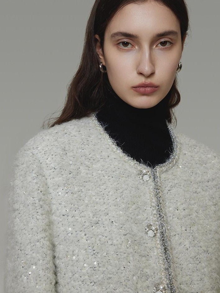 unspoken Lambswool Minimal Commuter Loose Single Button Round Neck Women Cropped Jackets