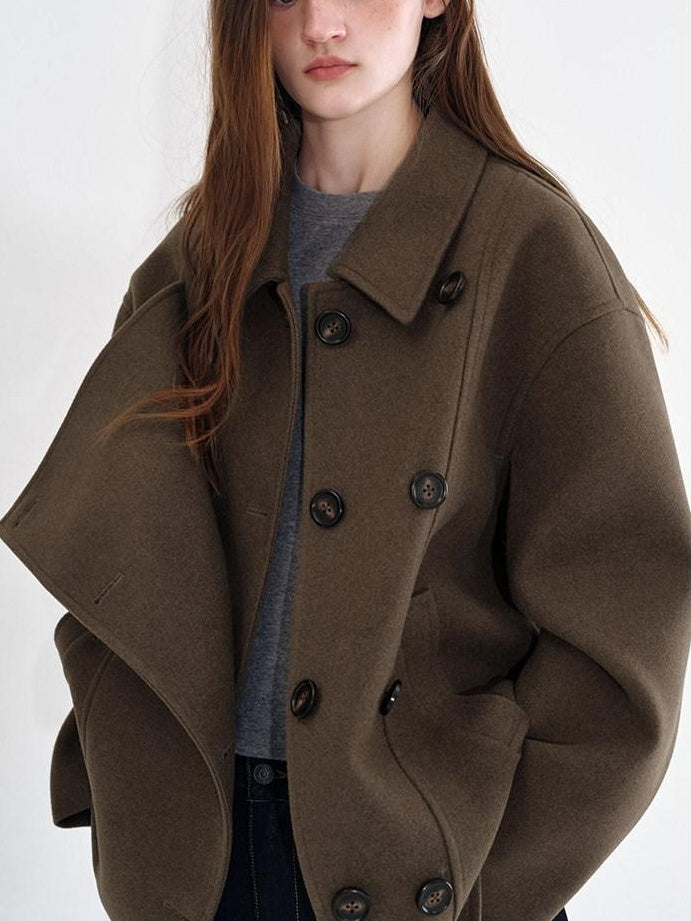 fano Polyblend Single Button Lapel Relaxed Fit Korean Commuter Women Olive Wool Coats