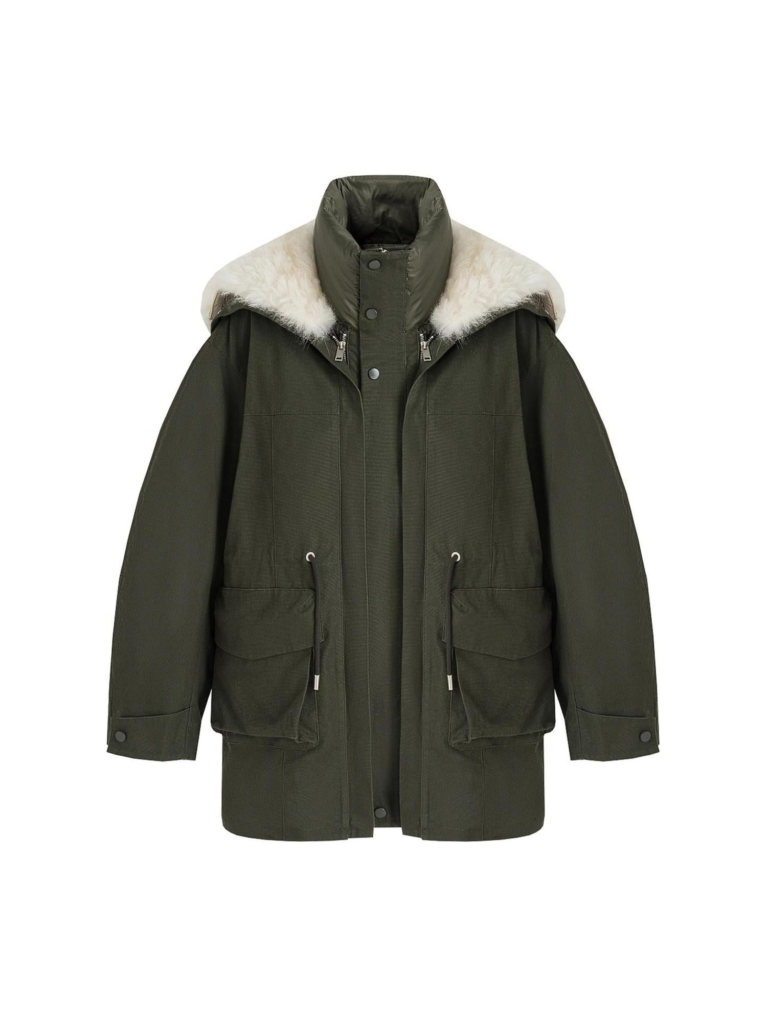 unspoken 90% White Duck Down Warm Midlength Stand Collar Women Army Green Down Jackets