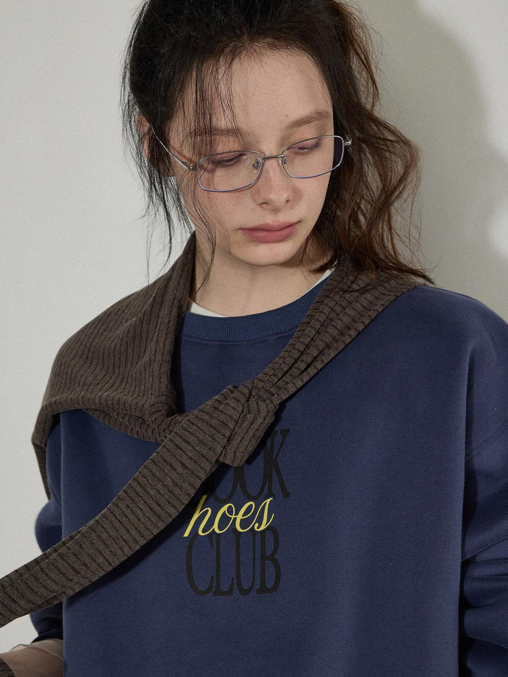 Lofi choose Fleece Lined Oversized Crew Neck Workwear Women Cotton Polyester Blend Sweatshirt