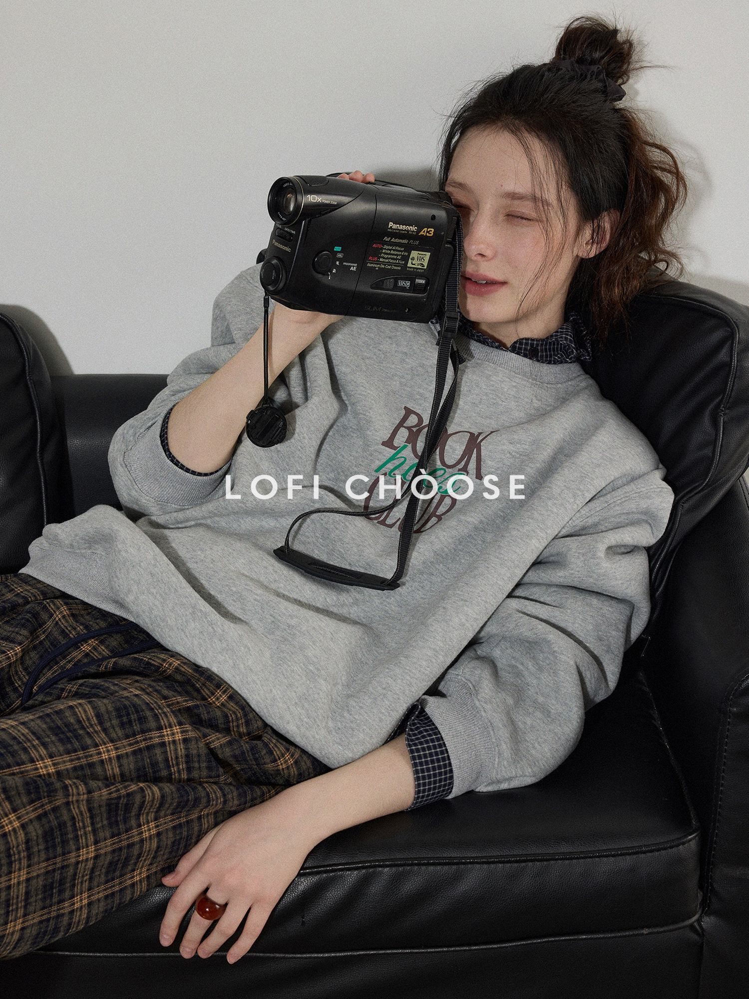 Lofi choose Fleece Lined Oversized Crew Neck Workwear Women Cotton Polyester Blend Sweatshirt