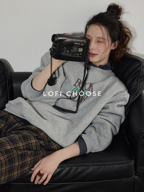 Lofi choose Fleece Lined Oversized Crew Neck Workwear Women Cotton Polyester Blend Sweatshirt
