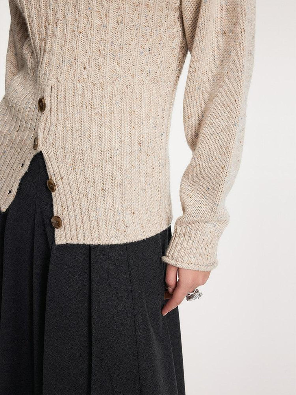 someone sometimes Acrylic Blend Speckled Beige Crew Neck Pullover Office Knitwear Sweaters