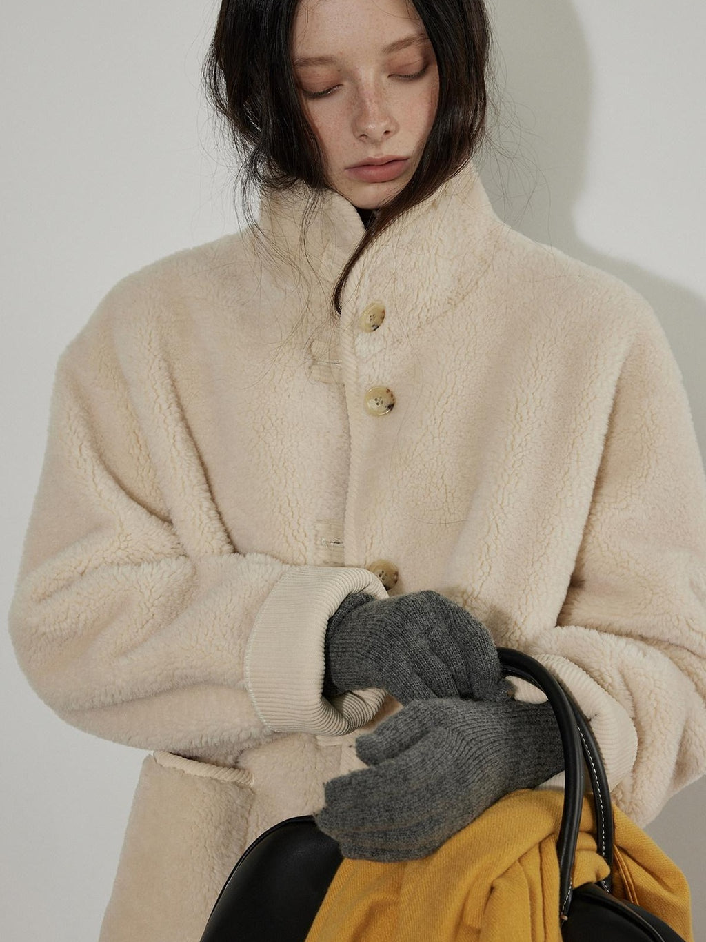 Lofi choose Thick Fleece Lined Warm Loose Fit Commuter Coat For Women Ivory Long Coats