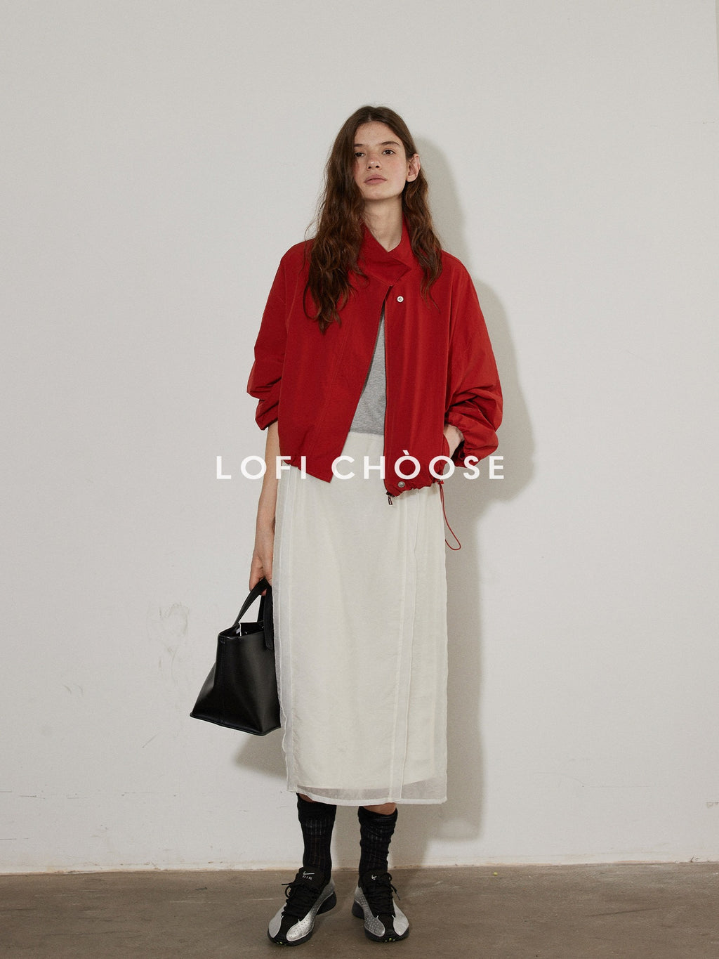 Lofi choose Breathable Drawstring Hem Loose Fit Stand Collar Women Zip Cropped Jackets