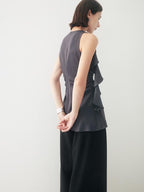 someonesometimes Satin Strappy Original Design Slim Fit Elegant Gray Off Shoulder Crop Tops