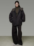 unspoken Premium Lambswool Hooded Relaxed Fit Minimal Commuter Zipper Gray Wool Coats