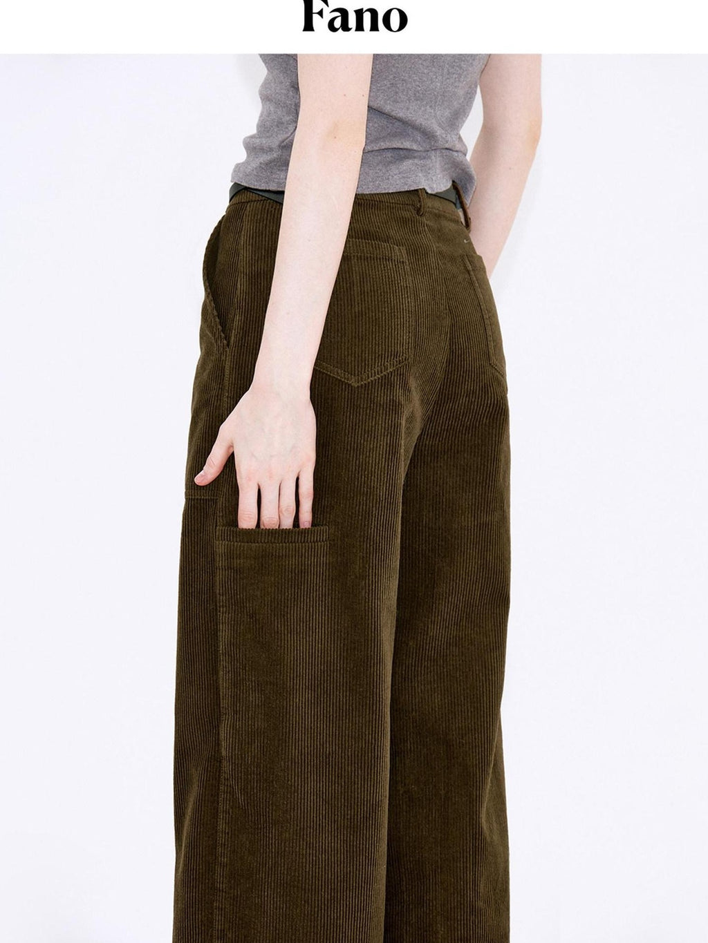 fano Breathable Cotton Vintage Straight Natural Waist Large Pockets Wide Leg Pants