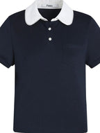 fano Patchwork Slim Korean Henley Neck Cross Navy Short Sleeve T-Shirts