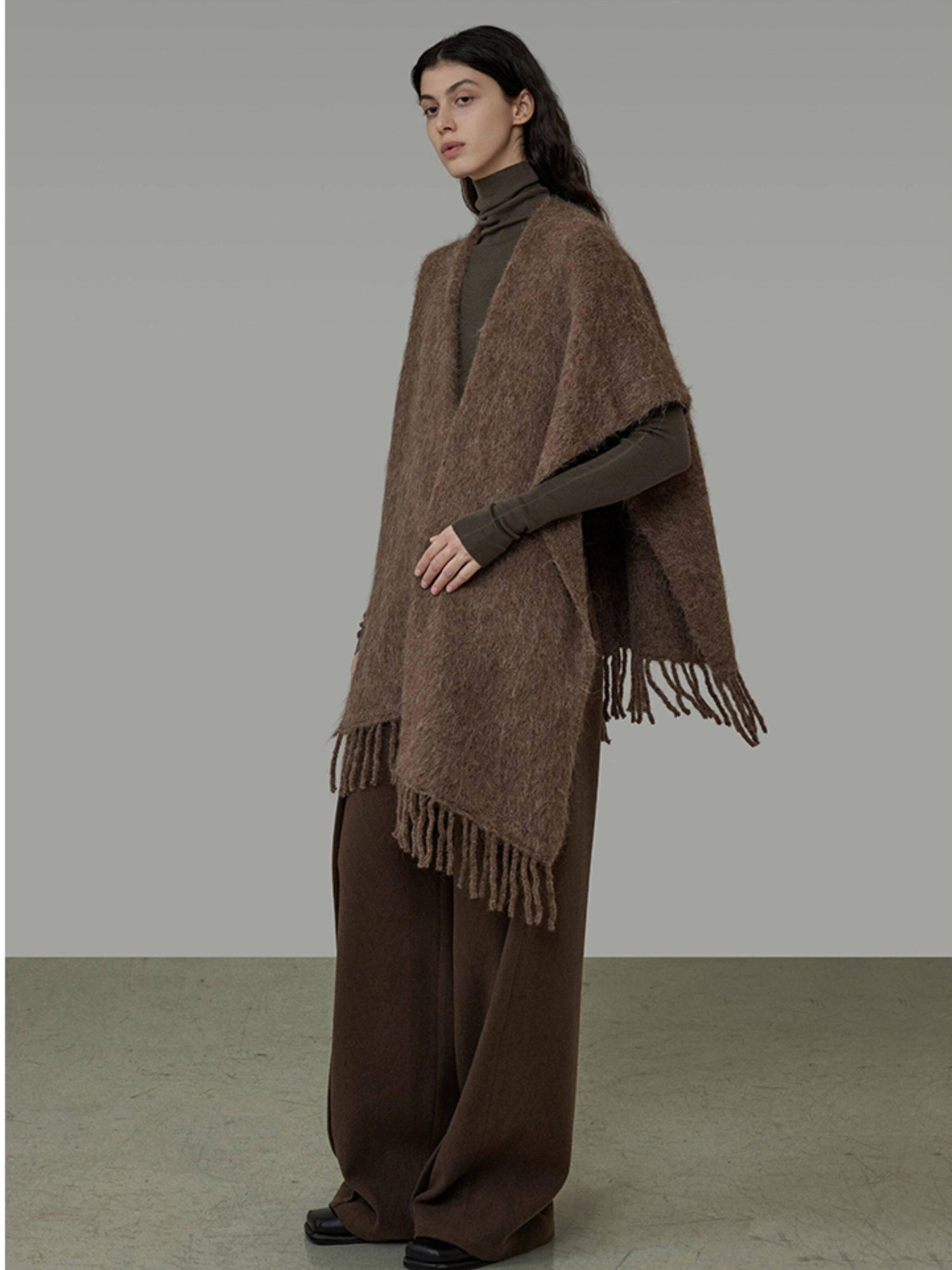 unspoken Cozy Warm Acrylic Fringe Shawl Rectangular Solid Brown Women Fashion Scarves