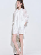 fano Breathable Lyocell Relaxed Three Quarter Sleeve White Lounge Top & Shorts Sets