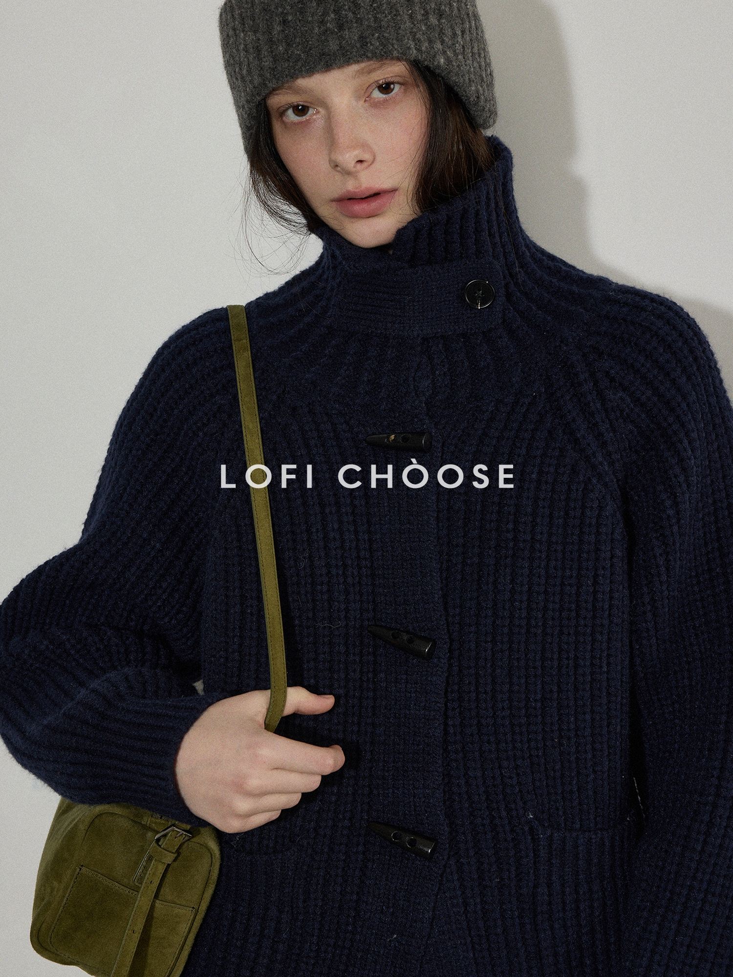 Lofi choose Warm Thick Loose Fit Workwear Button Front Long Sleeve Mid Length Knit Cardigans