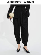 audreyyang High Stretch Elastic Waist Tapered Casual Women Black Polyester Sweatpants