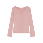 fano_Soft_V-neck_Slim_Fit_Commuter_Top_For_Women_Solid_Color_Long_Sleeve_T-Shirts_MISSTT