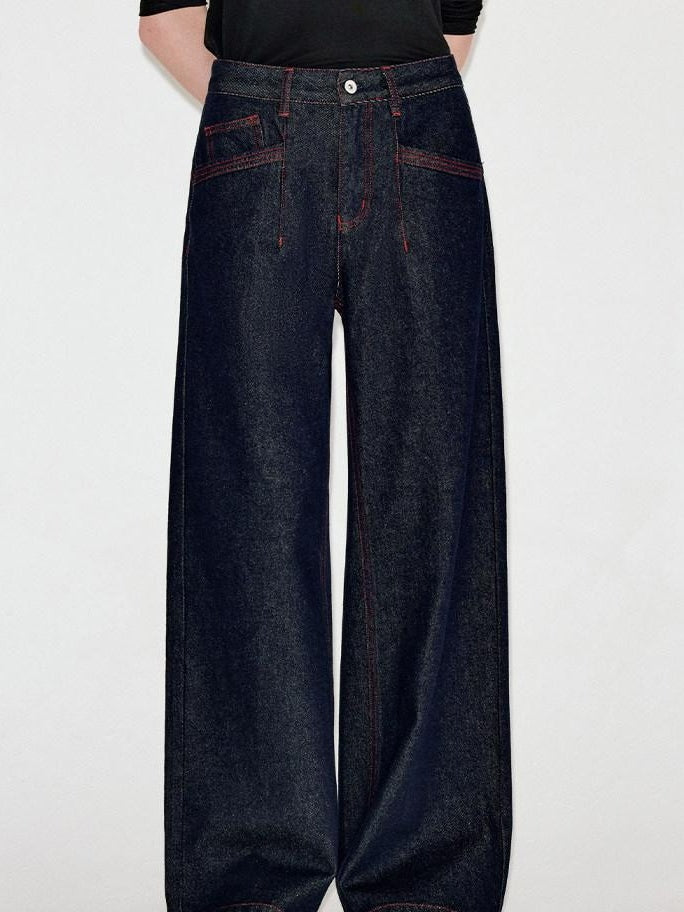 fano Comfortable Cotton Vintage Relaxed Natural Waist Women Raw Denim Wide Leg Jeans