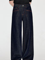 fano Comfortable Cotton Vintage Relaxed Natural Waist Women Raw Denim Wide Leg Jeans