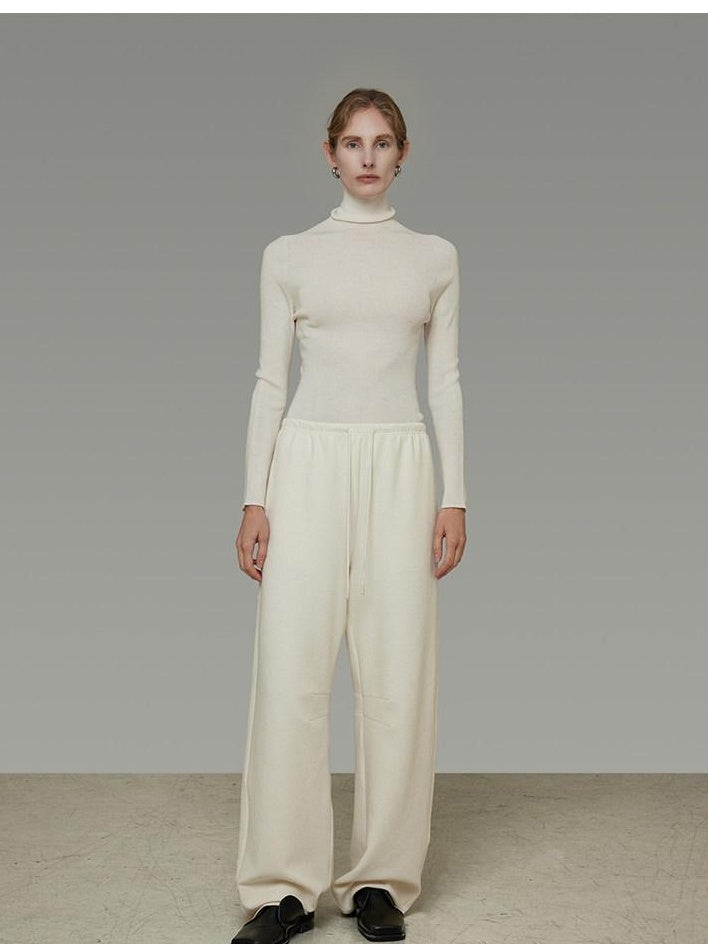 unspoken Soft Breathable Cotton High Waist Drawstring Minimalist Office Wide Leg Pants
