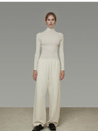 unspoken Soft Breathable Cotton High Waist Drawstring Minimalist Office Wide Leg Pants