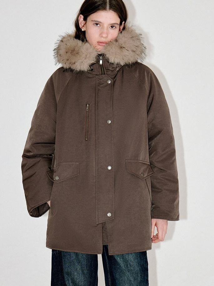 fano Warm 90% White Duck Down Korean Straight Mid Women Red Brown Collar Down Jackets