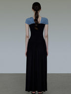 unspoken High Waist Colorblock V-neck A Line Viscose Knit Casual Women Maxi Dresses