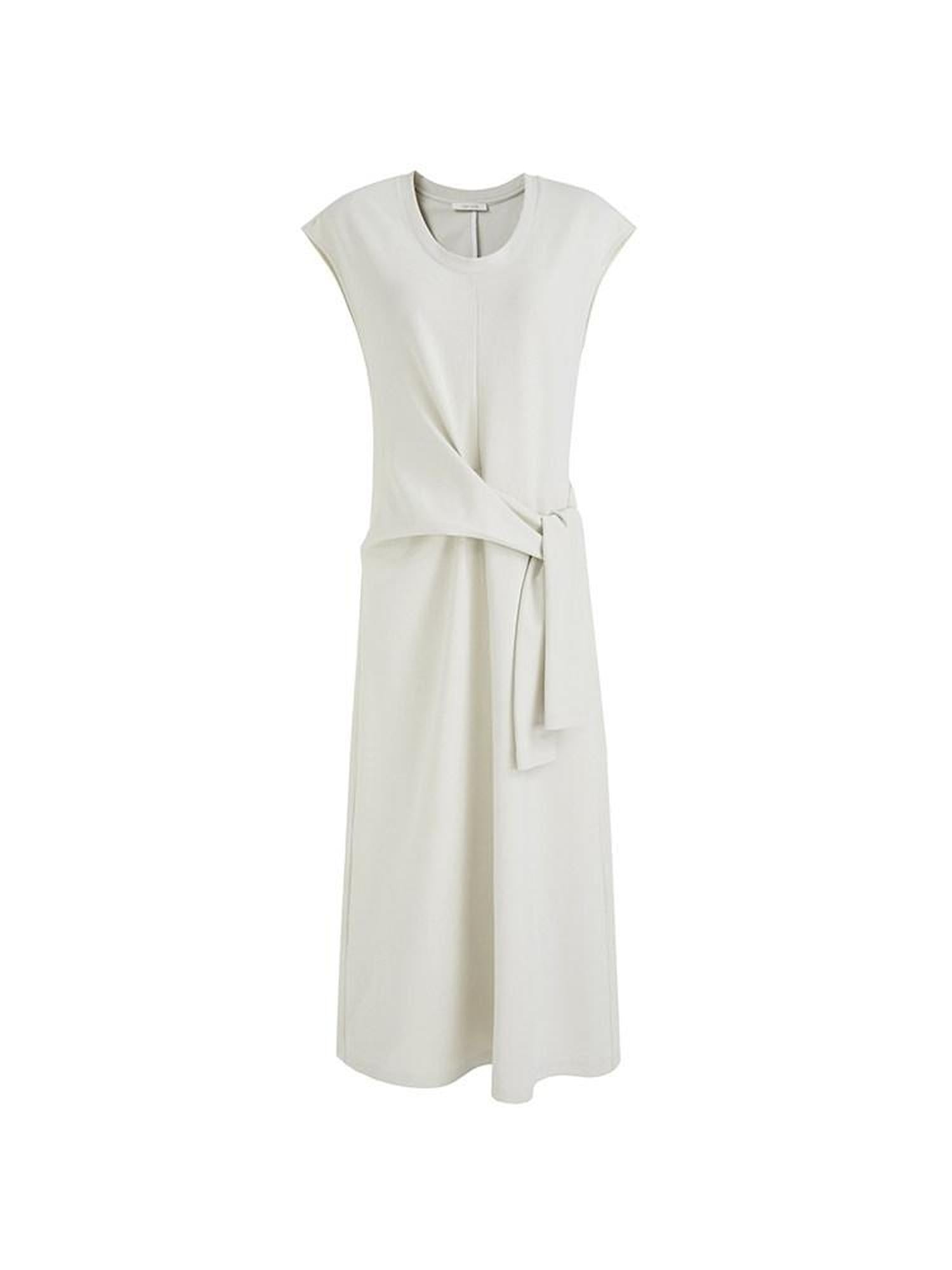 unspoken Cotton Blend Tie Waist Minimalist Commuter Short Sleeve U Neck Maxi Dresses