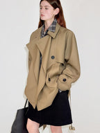 fano Double Breasted Mid Length Loose Fit Korean Commuter Women Khaki Trench Coats