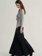 someone sometimes Ruffled V-neck Slim Fit Thin Knit Viscose Women Oatmeal Long Sleeve T-Shirts