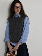 Lofi choose Soft Crewneck Knit Vest Commuter Office Wear Solid Dark Gray Sweaters