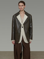 unspoken Soft Viscose Blazer Collar Relaxed Fit Commuter Women Brown Leather Jackets