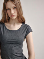 fano Soft Stretch Polyester Round Neck Minimalist Women Black Basic Crop Tops