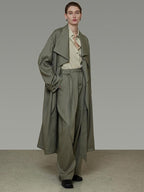 unspoken Sexy High Waist Striped Drawstring Straight Hem Office Breathable Wide Leg Pants