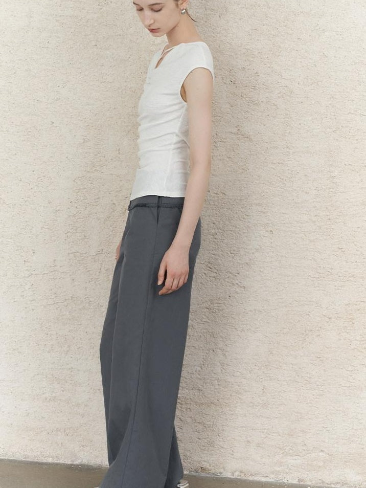 someonesometimes Lightweight Ruched Asymmetric Cropped Slim Fit Pure White Short Sleeve T-Shirts