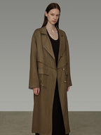 unspoken Minimalist Commuter Loose Long Single Breasted Women Olive Brown Trench Coats