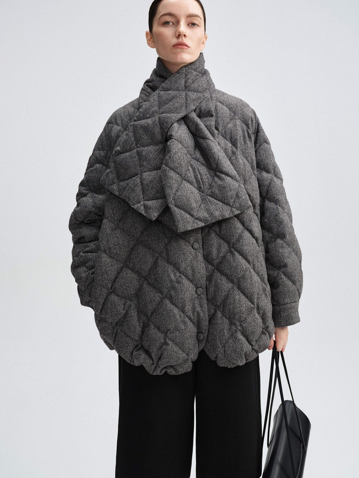 audreyyang 90 Percent Duck Down Warm Mid Length Diamond Quilt Wool Loose Women Down Jackets
