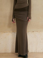 someonesometimes Flattering Mermaid Slim Fit Mid Rise Mocha Brown Knit Viscose Women Maxi Skirts