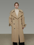unspoken Elegant Minimal Workwear Oversized Double Breasted Lapel Khaki Wool Coats