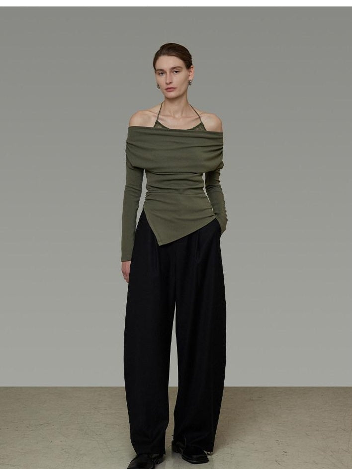 unspoken Breathable Soft Viscose Blend Slim Knit Long Sleeve Boat Neck Workwear Blouses