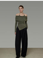 unspoken Breathable Soft Viscose Blend Slim Knit Long Sleeve Boat Neck Workwear Blouses