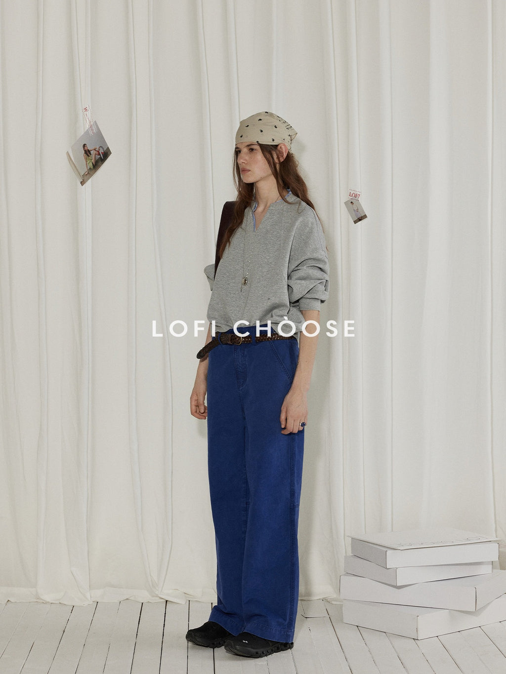 Lofi choose Soft Poly Cotton Blend Loose Fit Commuter Long Sleeve Heather Gray Sweatshirt