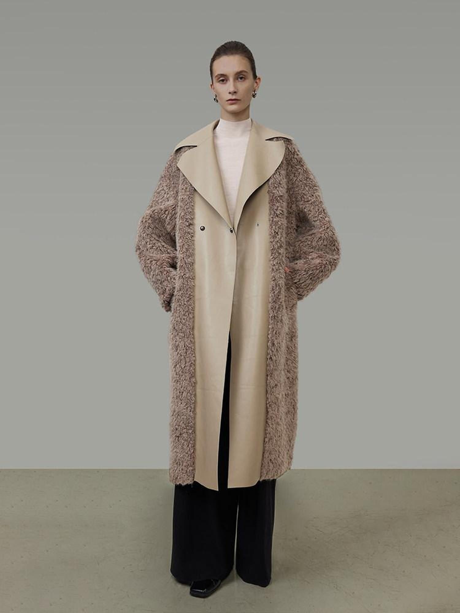 unspoken Thick Faux Fur Patchwork Oversized Simple Workwear Women Beige Brown Long Coats