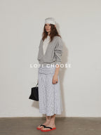 Lofi choose Cotton Blend V-neck Loose Fit Longsleeve Commuter Womens Heather Gray Sweatshirt