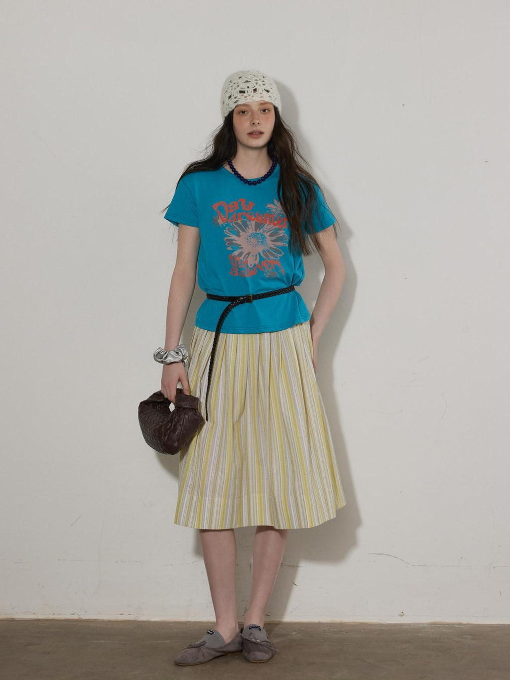 Lofi choose Cotton Floral Printed Loose Casual Round Neck Women Blue Short Sleeve T-Shirts